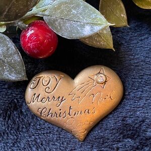 Danecraft Gold Gilt Sterling Heart Christmas Rhinestone Brooch pin